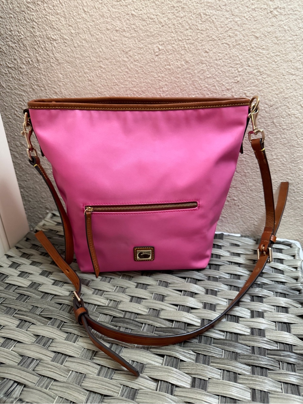 Dooney & Bourke Pink Nylon Crossbody Bucket Bag